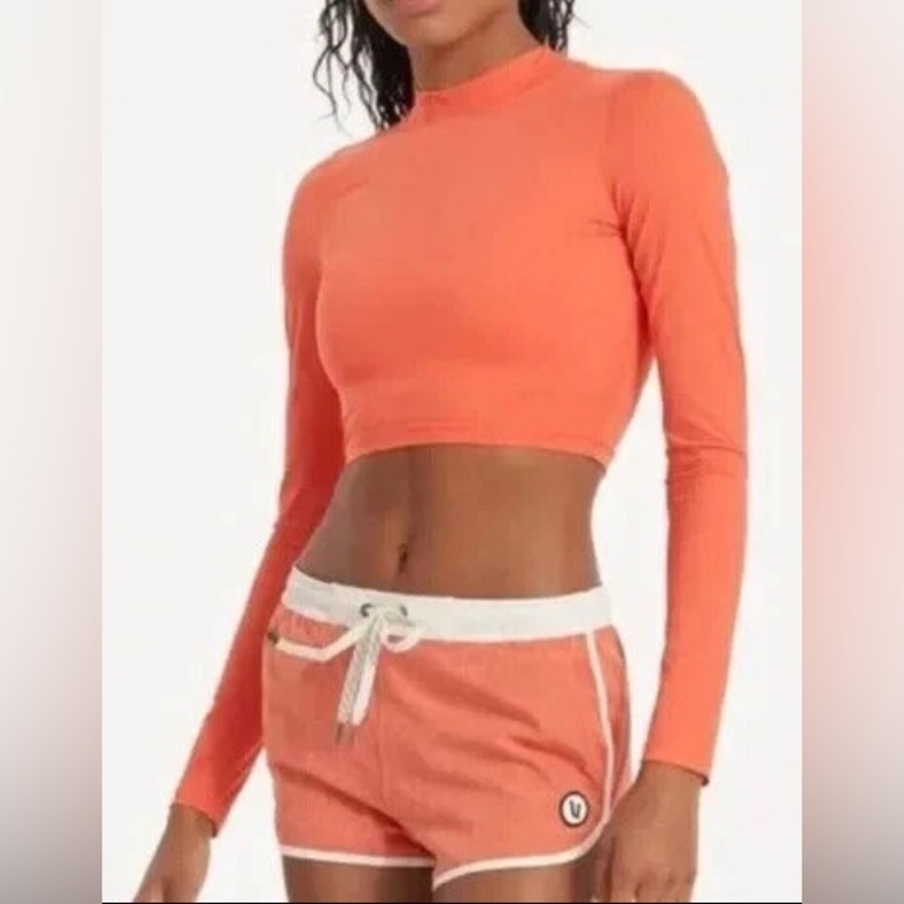 Vuori Lux Crop Long Sleeve Crop Top Grapefruit Heather Orange Size Small